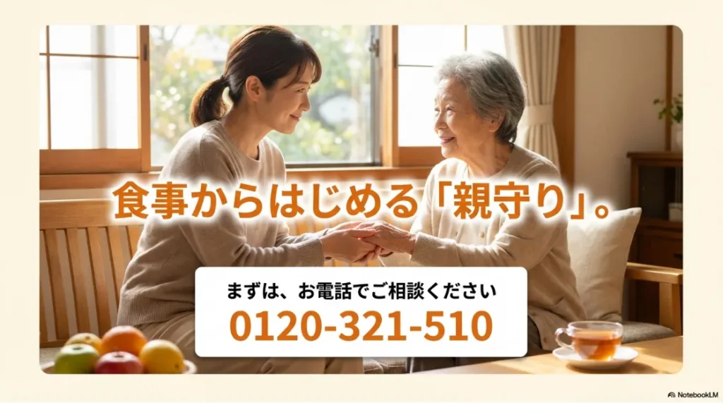 食事からはじめる『親守り』」というメッセージと、相談ダイヤル0120-321-510の案内