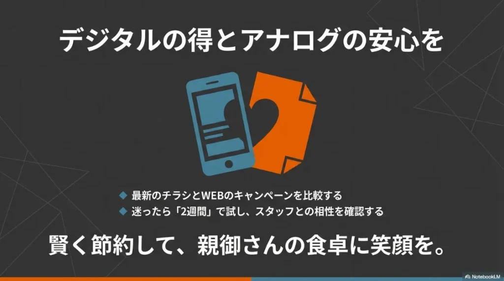 最新チラシとWEBを比較し、2週間試してスタッフとの相性を確認する、ワタミの宅食を賢く節約して始めるためのまとめ。