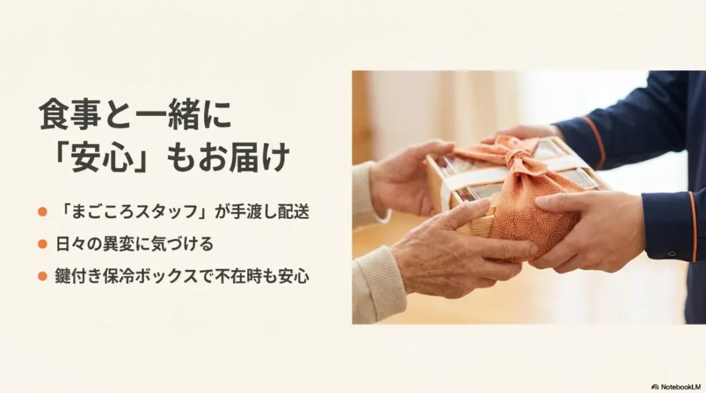 毎日のお弁当を手渡し配送することで、親の異変にも気づける安心の見守りサービス
